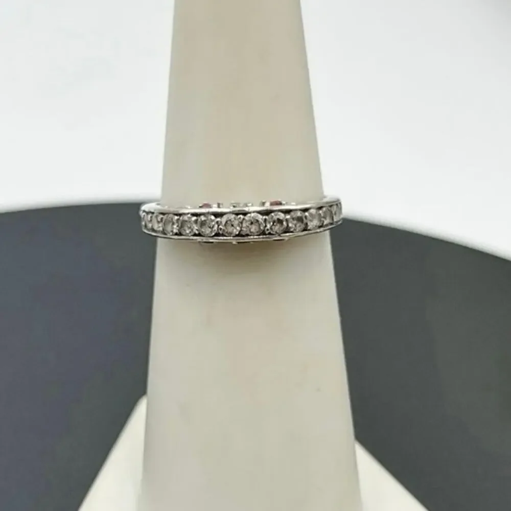 M M‎ Signed Sterling Silver 925 Multicolor CZ Half Eternity Band Ring Sz 6.25